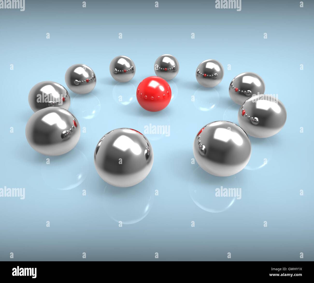 Sfere di metallo prova di leadership o il seminario Foto Stock