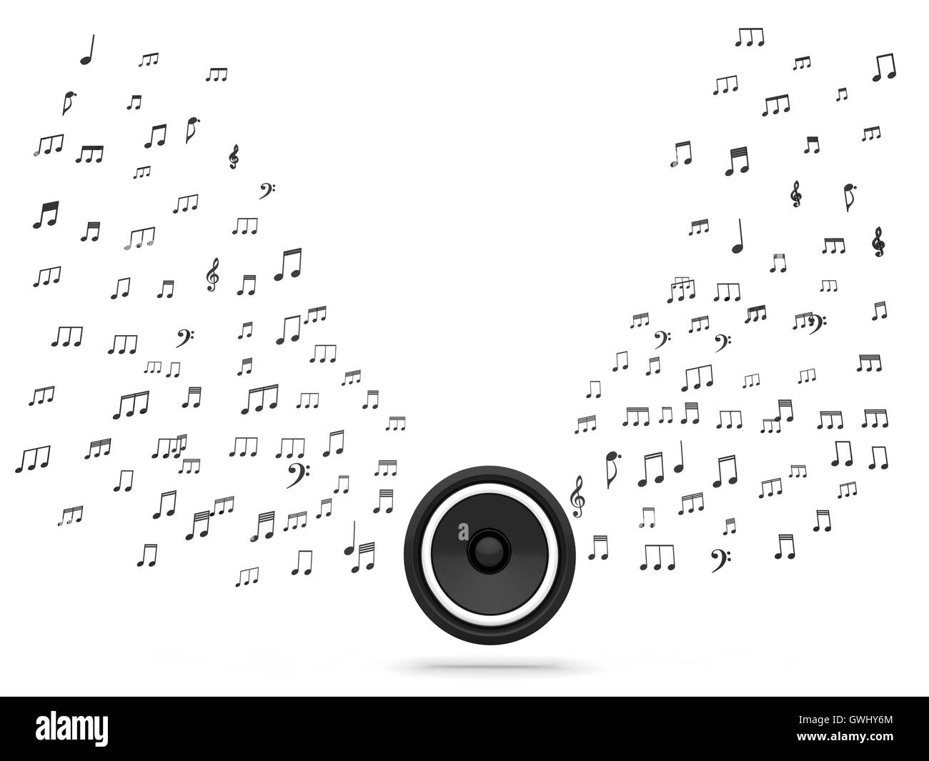 Altoparlante e note musicali mostra musica audio o sistema audio Foto Stock