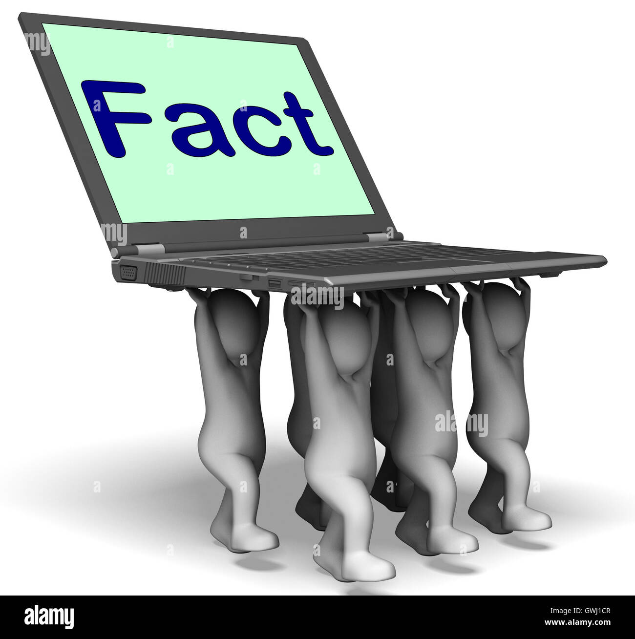 Fatto caratteri laptop mostra la verità dei fatti e la conoscenza Foto Stock