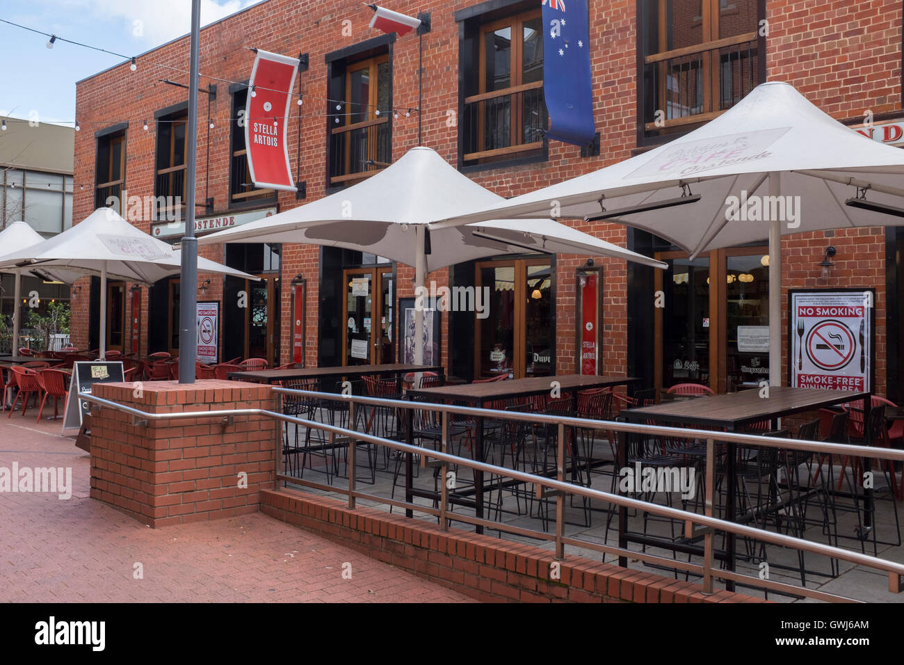 La birra belga Cafe in Adelaide East End di settore di intrattenimento. Foto Stock