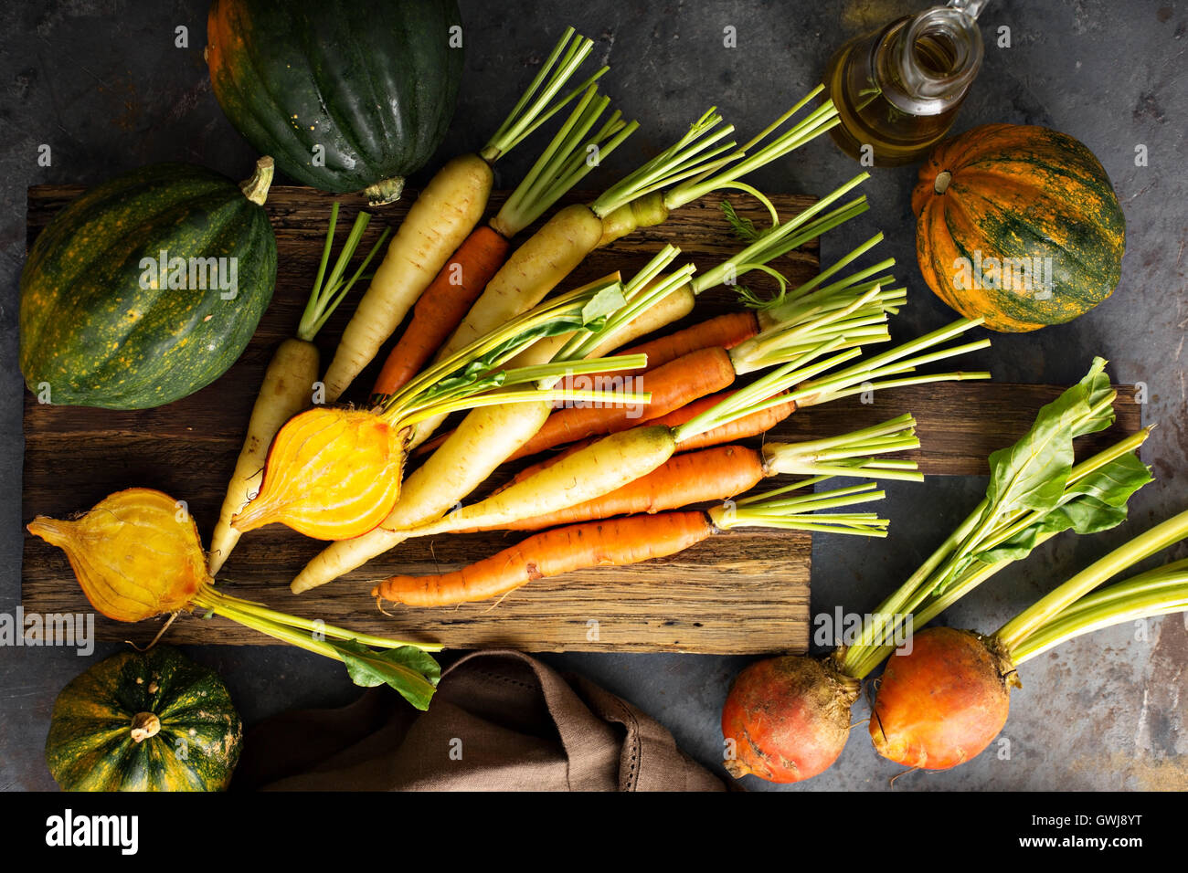 Grande pila di autunno produrre pronti per essere cucinati Foto Stock