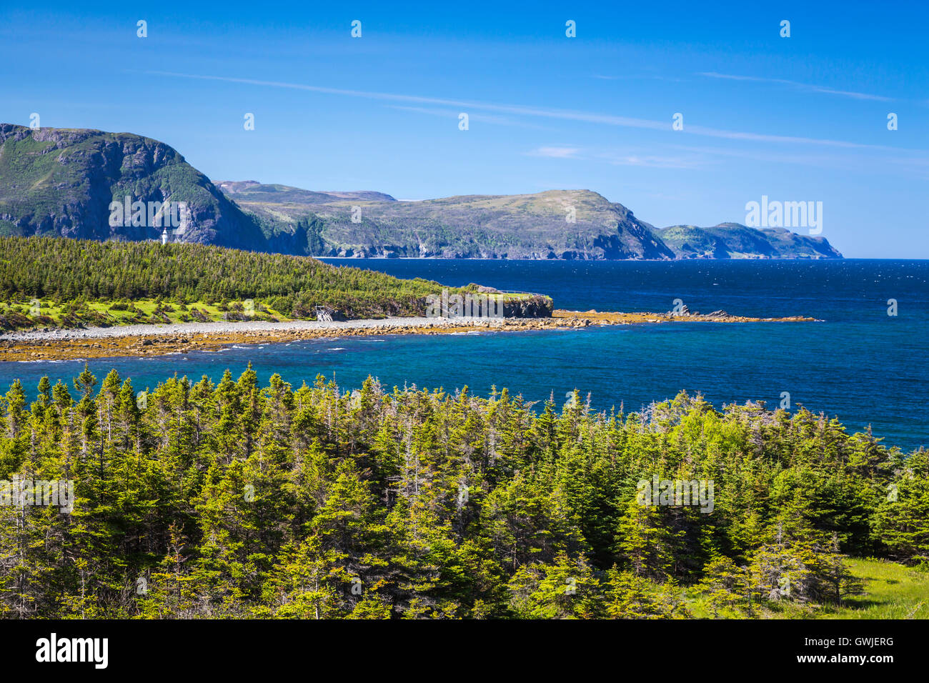 Paesaggi costieri nel Parco Nazionale Gros Morne, Terranova e Labrador, Canada. Foto Stock