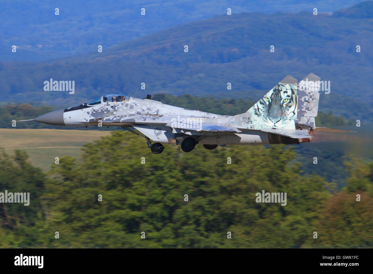 Mig 29 Fulcro del polacco forze aeree a SIAF in airshow Sliac, Slovacchia. Foto Stock