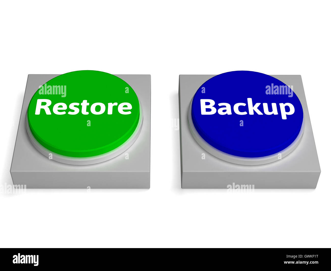 Eseguire il backup e il ripristino di pulsanti mostrano l'archiviazione dei dati Foto Stock