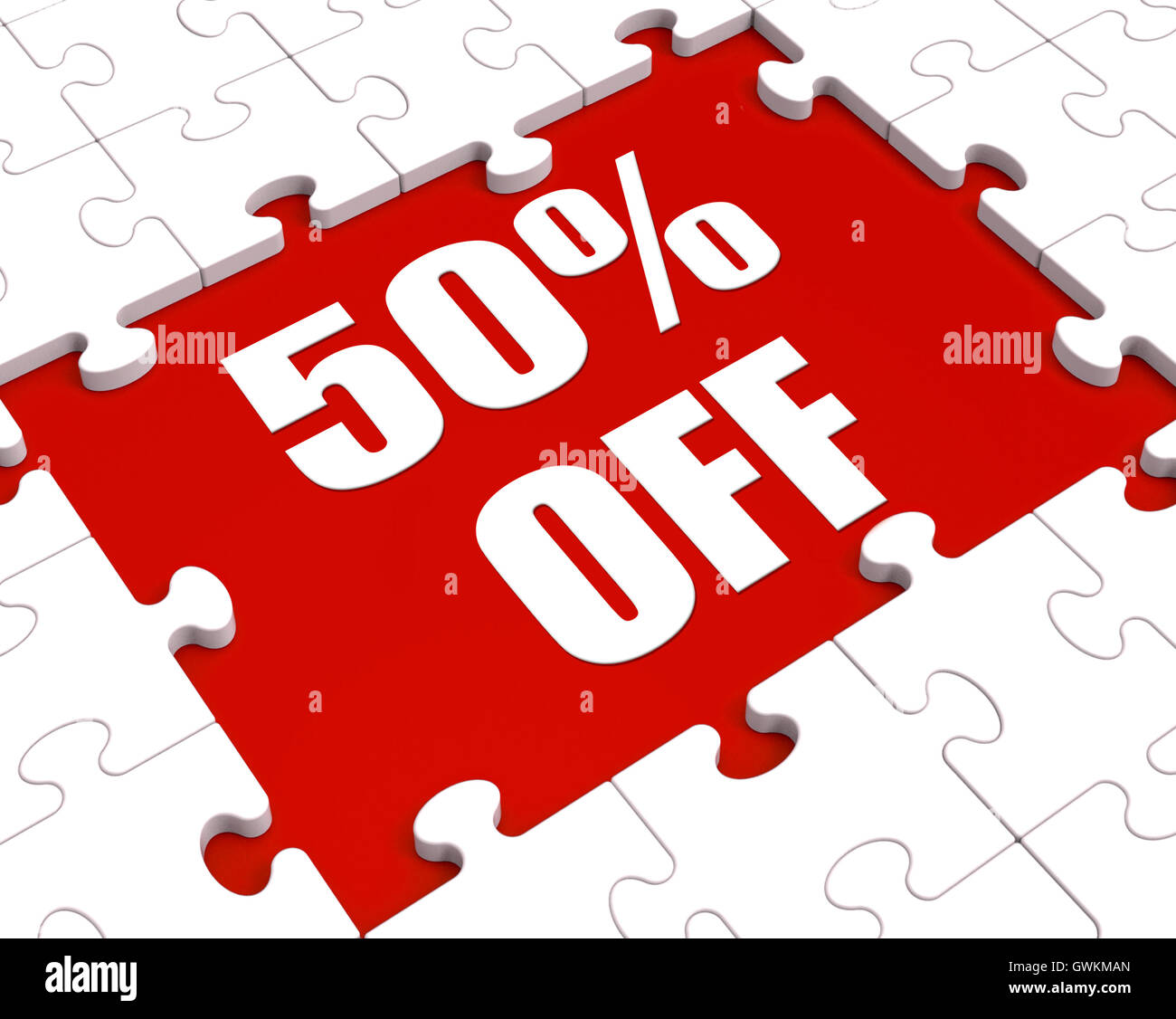 Il cinquanta percento di sconto Puzzle significa una riduzione di sconto o di vendita del 50% Foto Stock