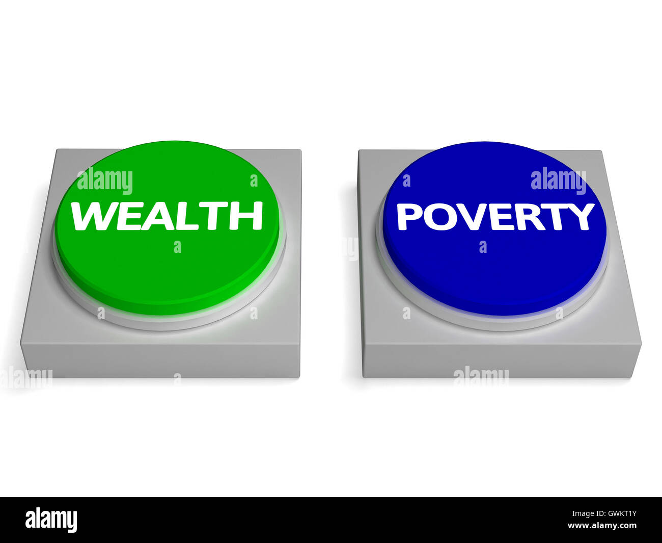 La ricchezza della povertà mostra pulsanti ricchi o senza un soldo Foto Stock