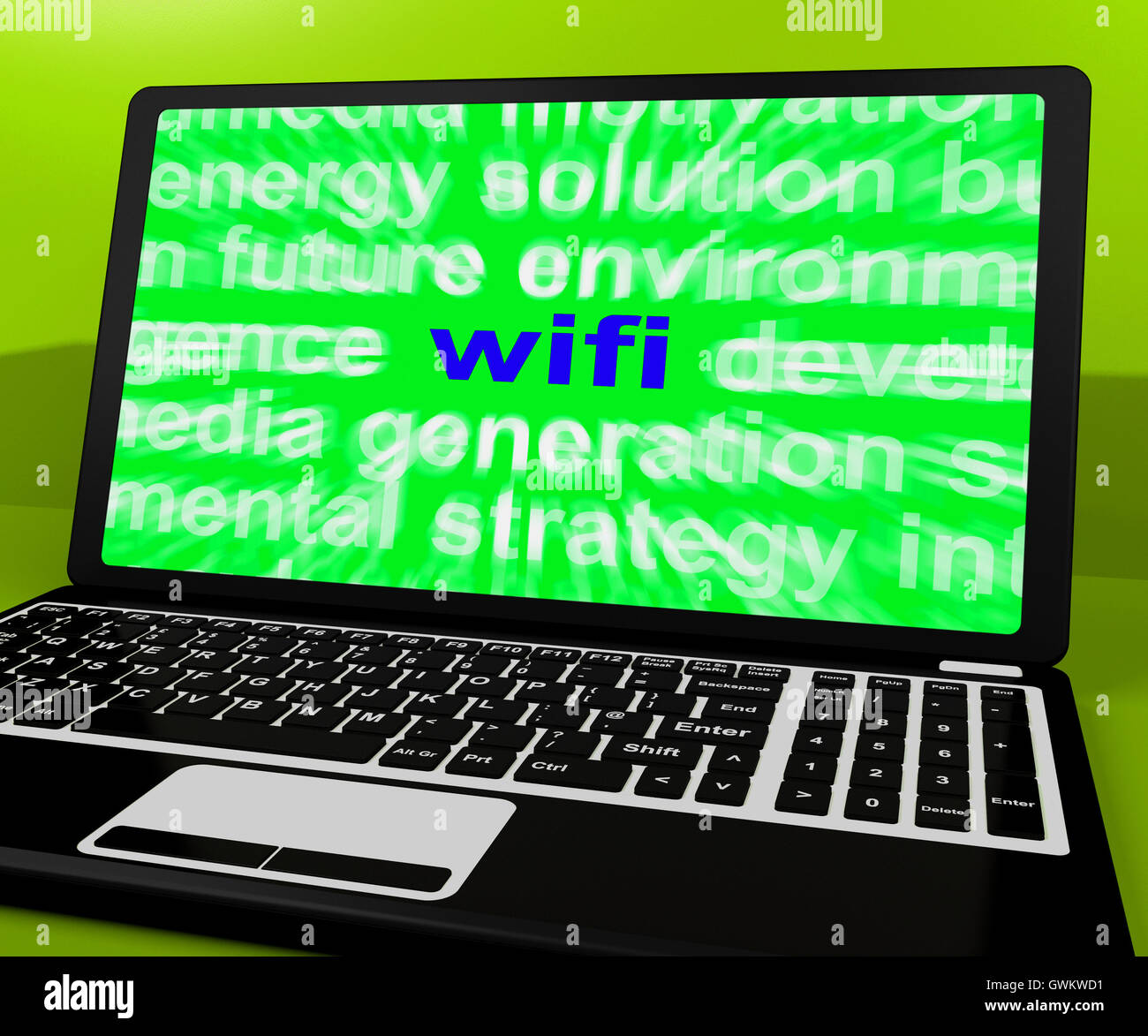 Computer portatile Wifi mostra hotspot wi-fi o la connessione a Internet Foto Stock