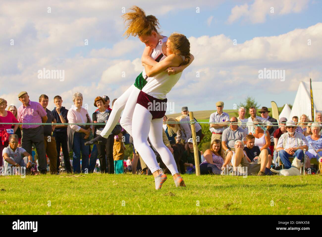 Onorevoli Cumberland Wrestling. Bellingham Show e Country Festival, Bellingham, Northumberland, England, Regno Unito, Europa. Foto Stock