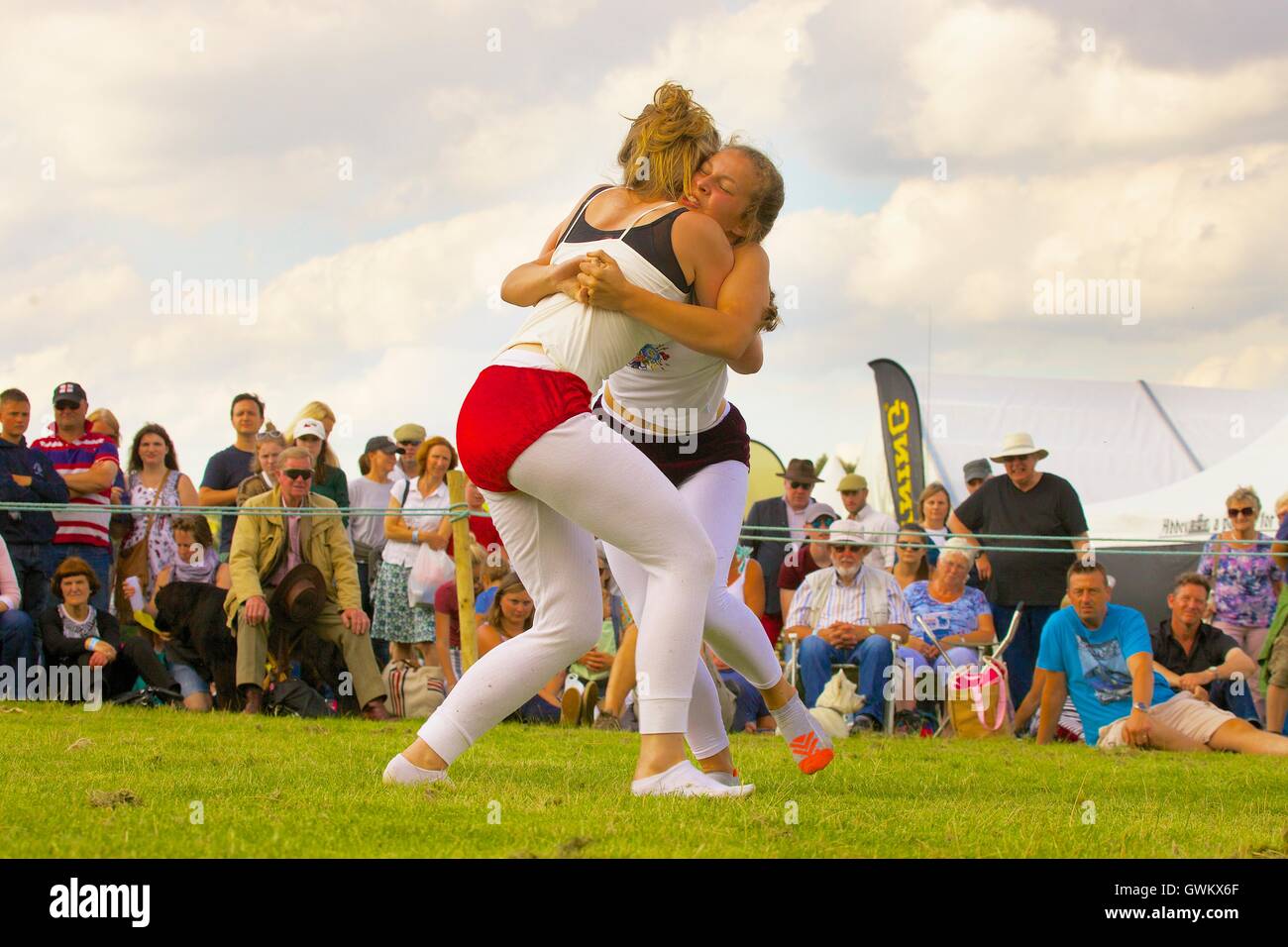 Onorevoli Cumberland Wrestling. Bellingham Show e Country Festival, Bellingham, Northumberland, England, Regno Unito, Europa. Foto Stock