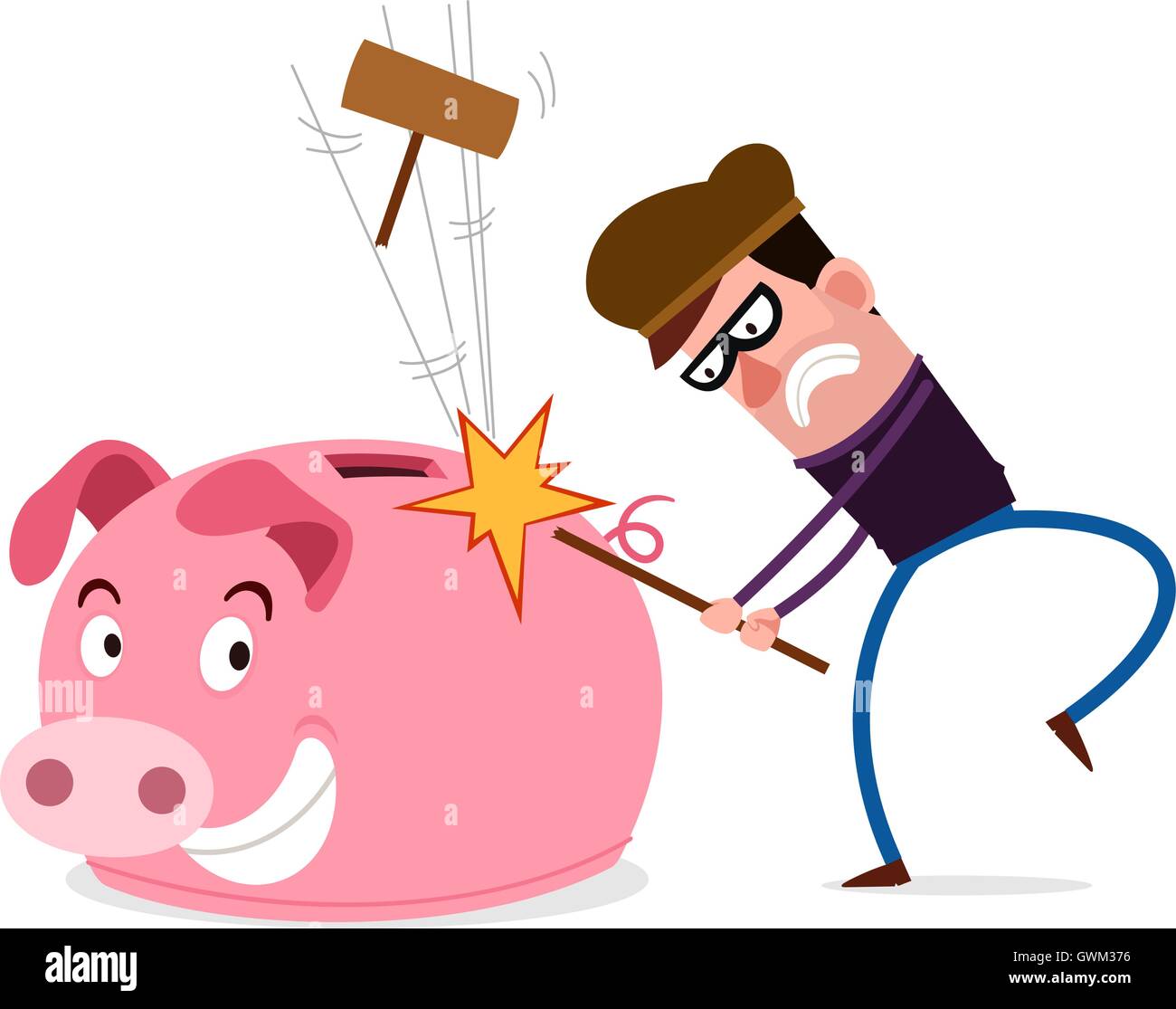Tricky ladro non è riuscito a rompere salvadanaio Illustrazione Vettoriale