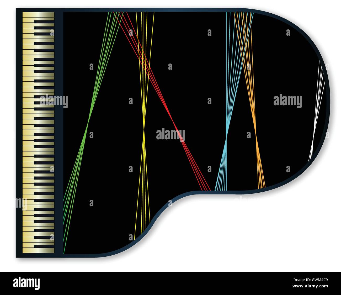 Un grande pianoforte con lazer fasci di luce riflessi sul coperchio Illustrazione Vettoriale