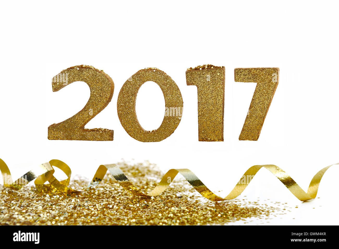 Golden 2017 figure con brillantini isolati su sfondo bianco Foto Stock