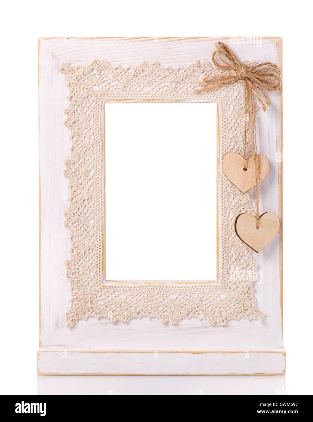 Immagine in legno telaio isolato su sfondo bianco con ritagliato uno spazio vuoto Foto Stock