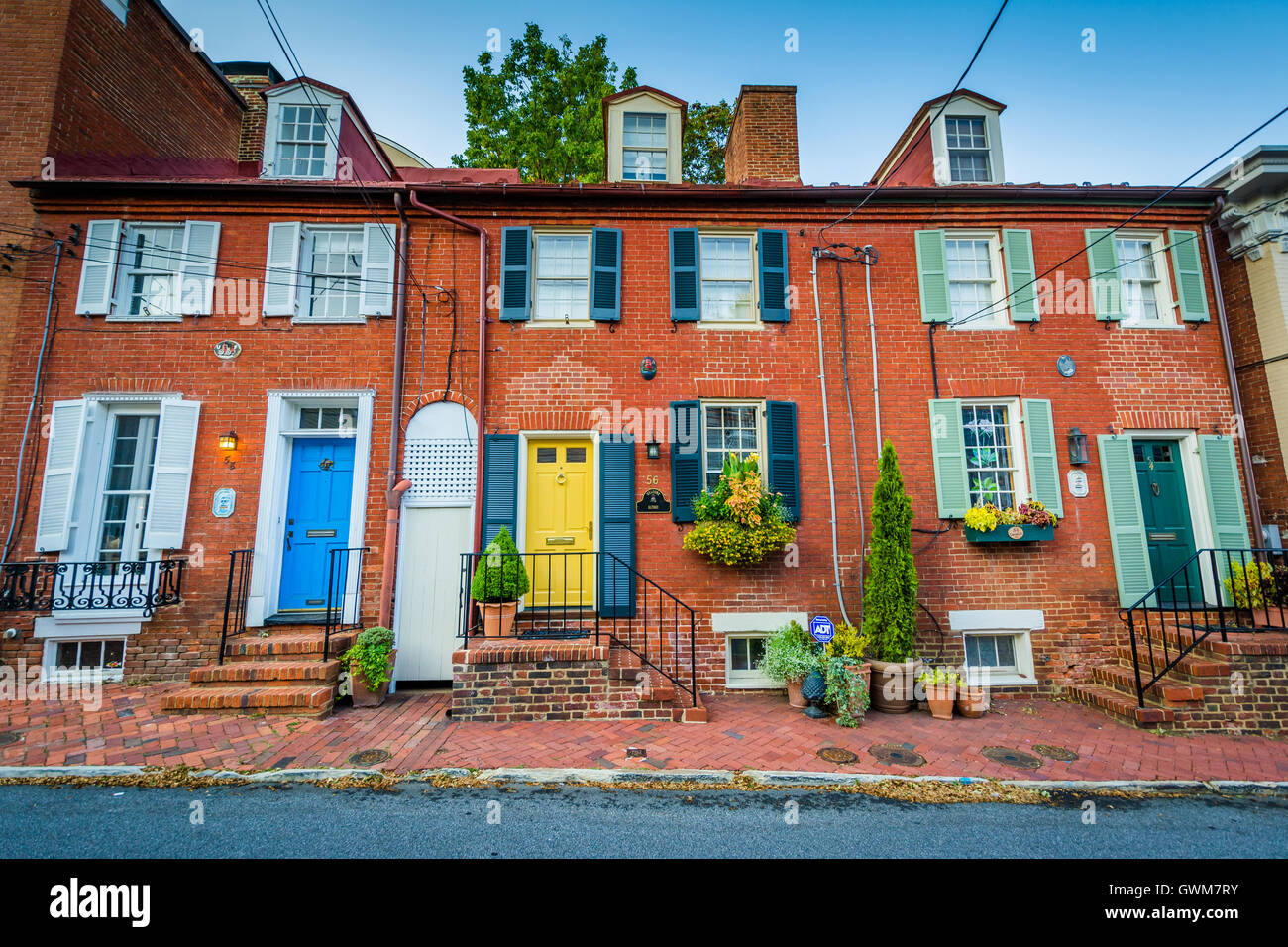 Case storiche e una strada in Annapolis, Maryland. Foto Stock