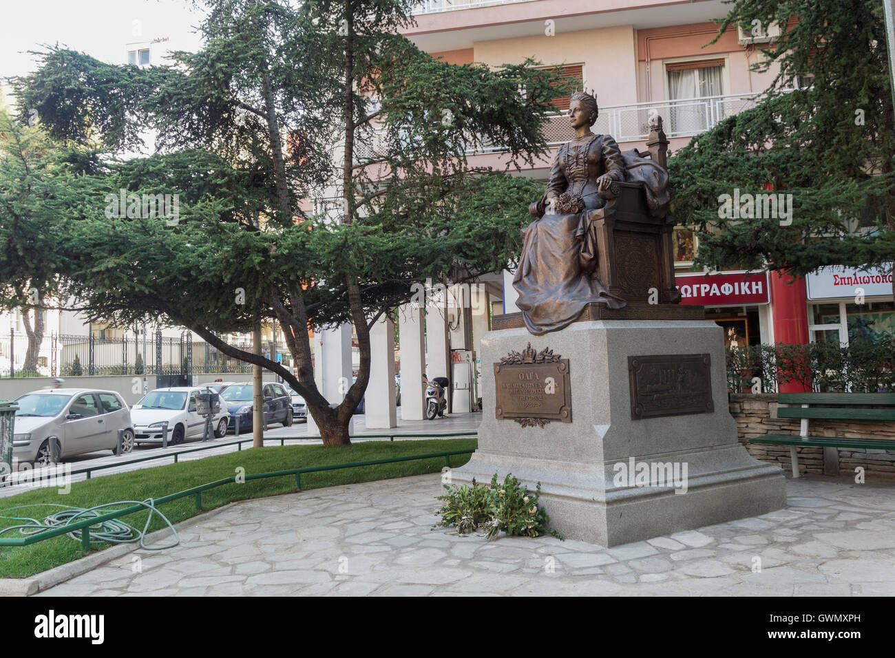 Salonicco, Grecia - 13 Settembre 2016: Olga Constantinovna della Russia statua. Foto Stock