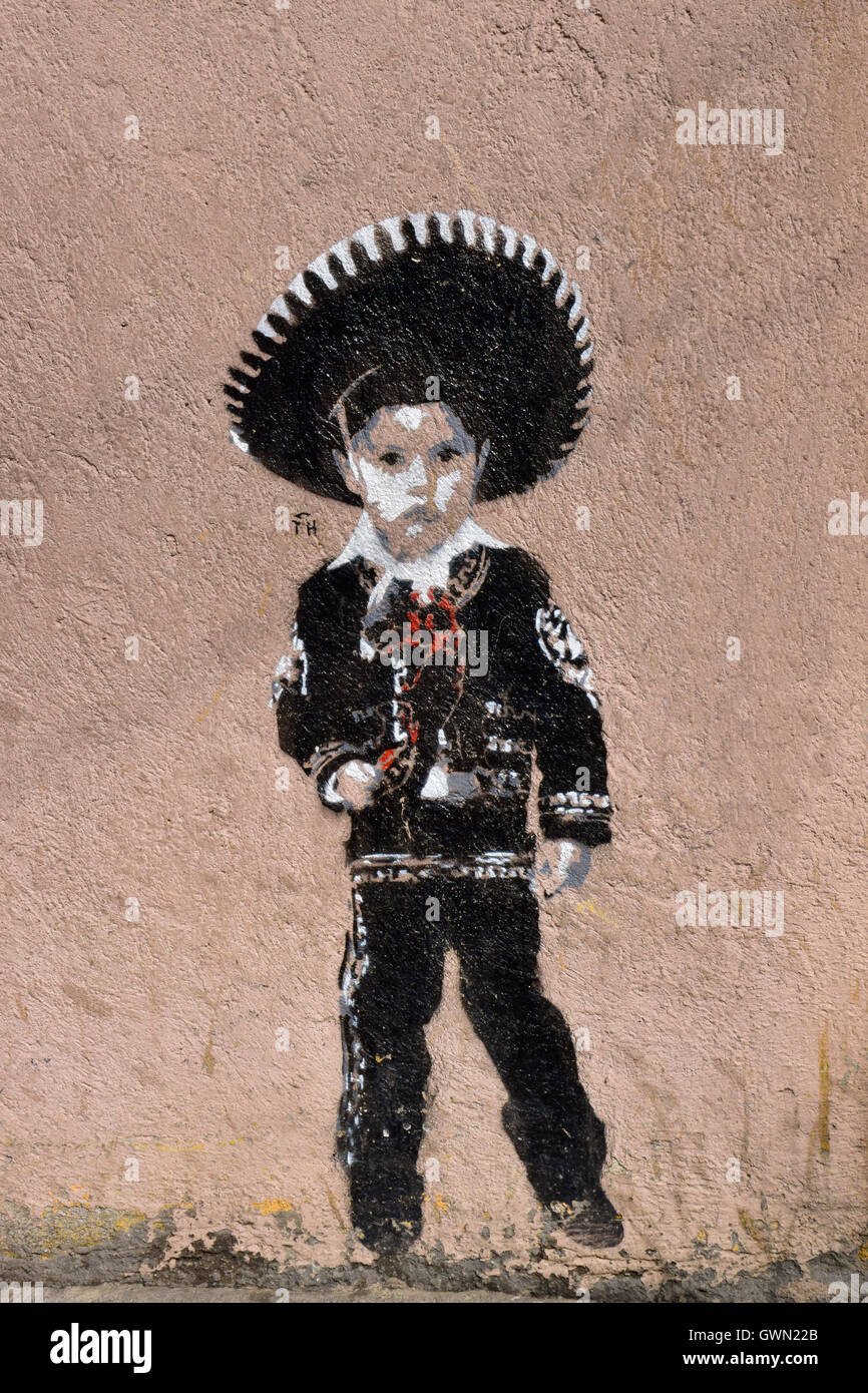 Mariachi boy dipinta sulla parete in Città del Messico, Messico Foto Stock