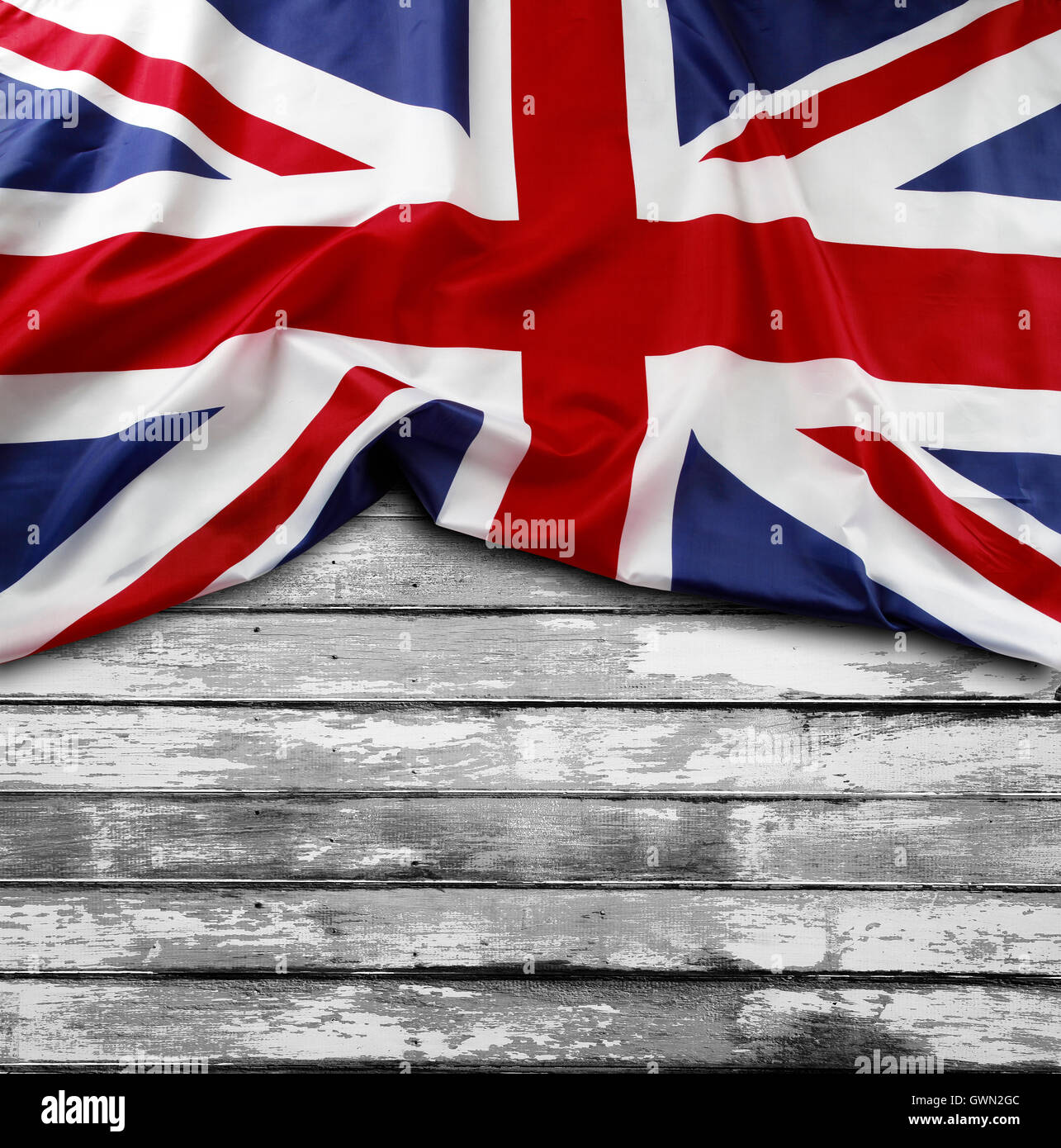 Union Jack flag su assi di legno Foto Stock