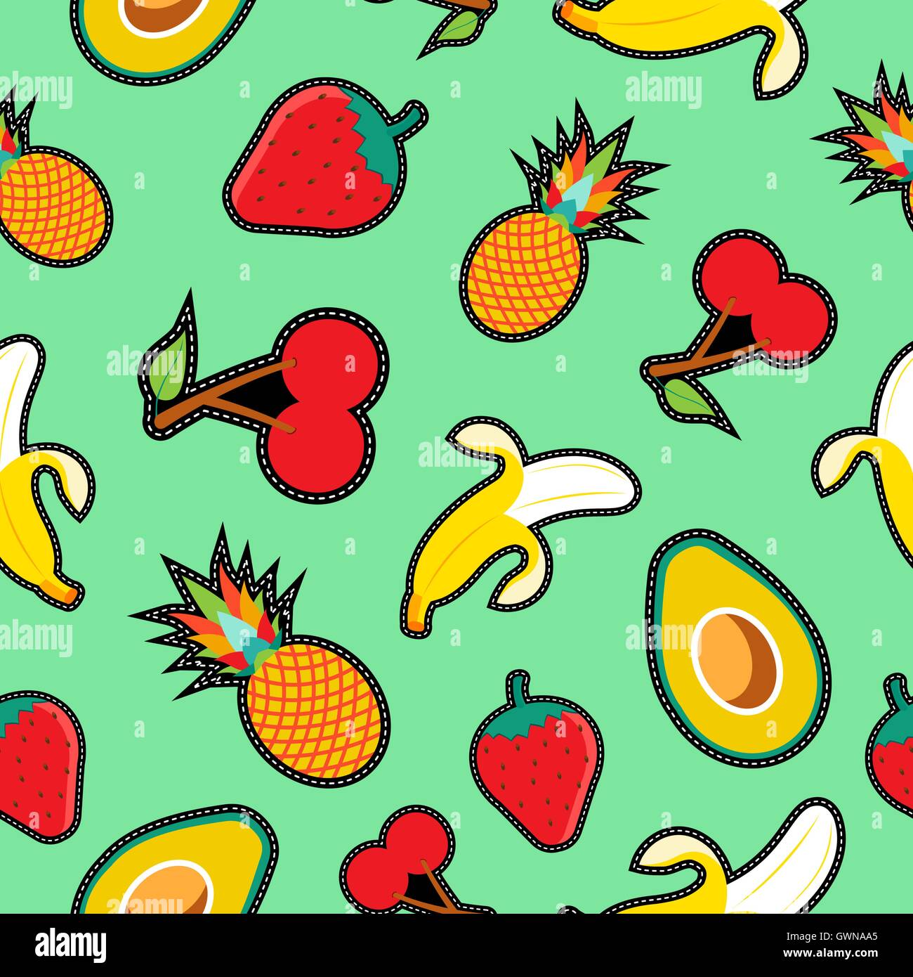 Colori brillanti seamless pattern con cartoon icone di frutta. Estate lo sfondo dell'illustrazione. EPS10 vettore. Illustrazione Vettoriale