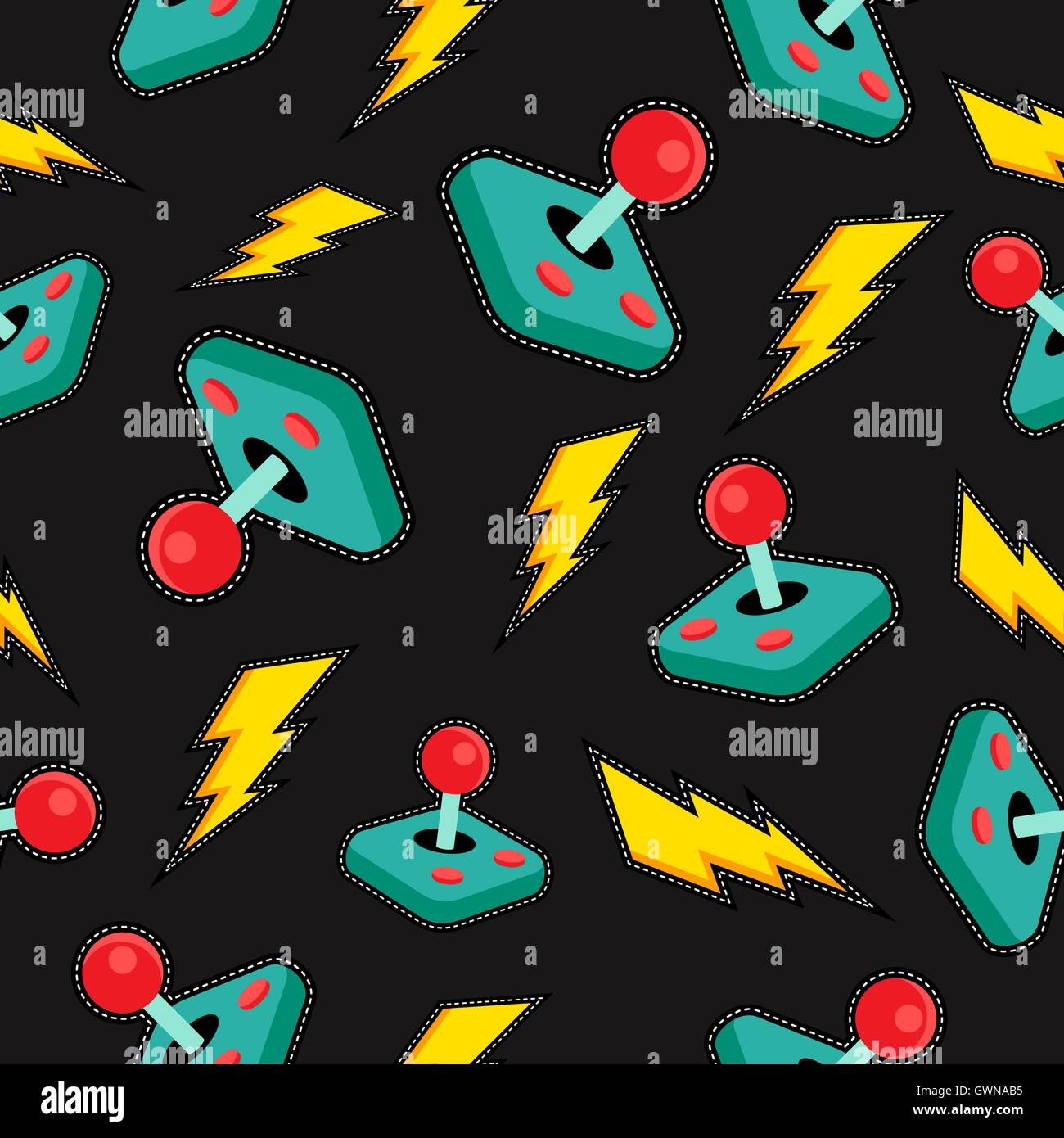 Modello senza cuciture con retro video gioco joystick cartoon. 80s pop art style background. EPS10 vettore. Illustrazione Vettoriale