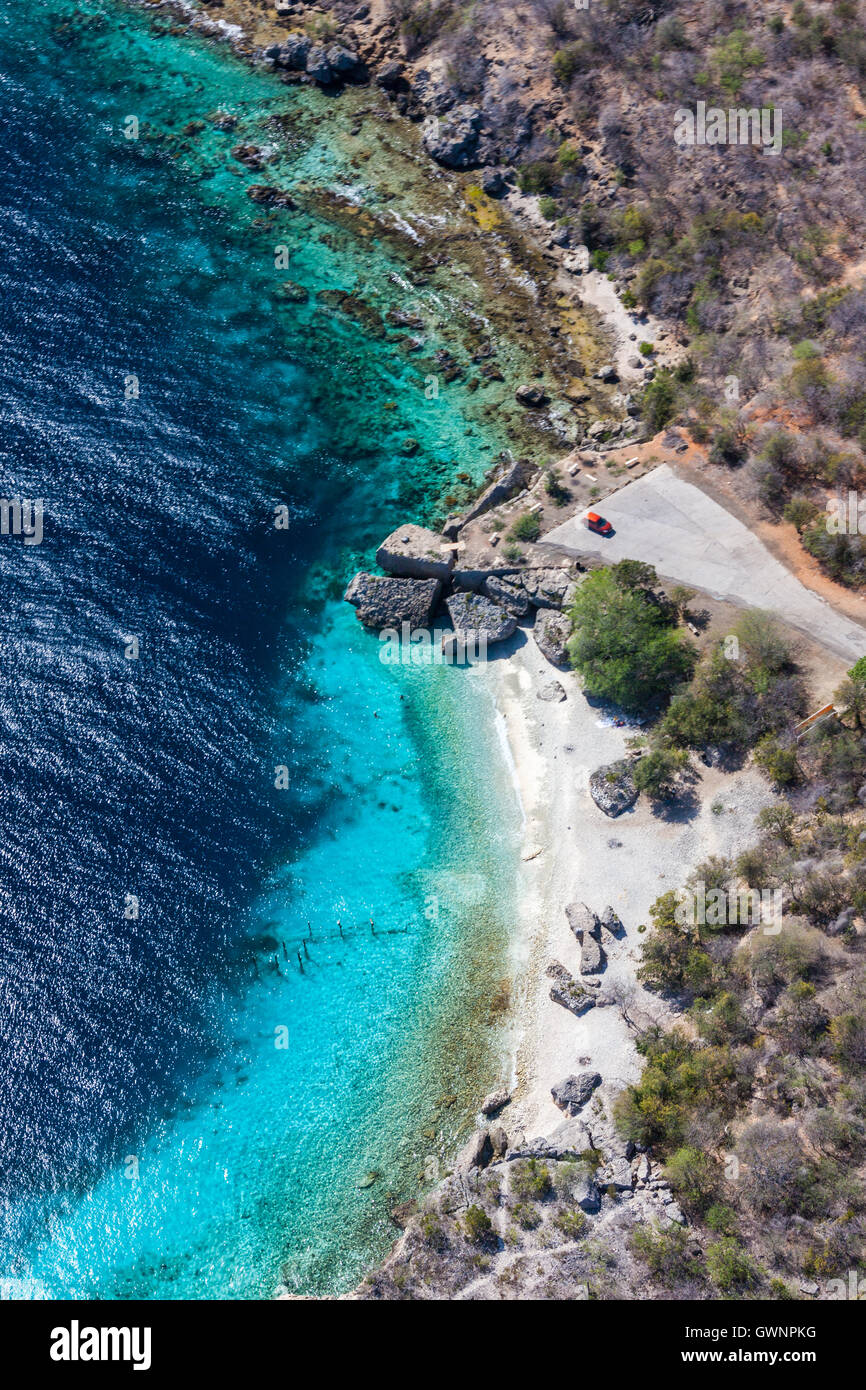 Vista aerea del Directorsbeach su Curacao Foto Stock