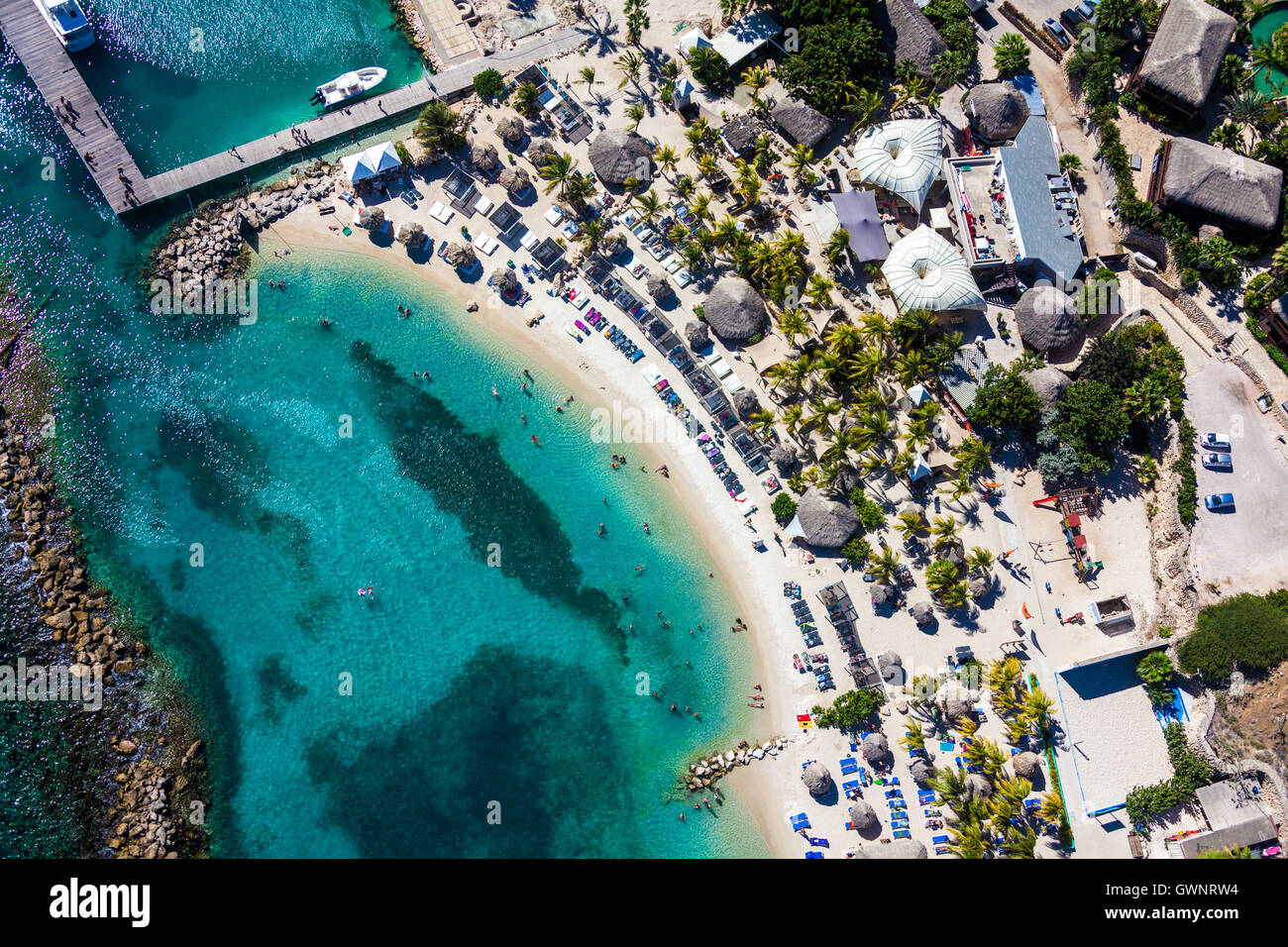 Vista aerea del Cabana Beach sulla costa sud di Curacao Foto Stock