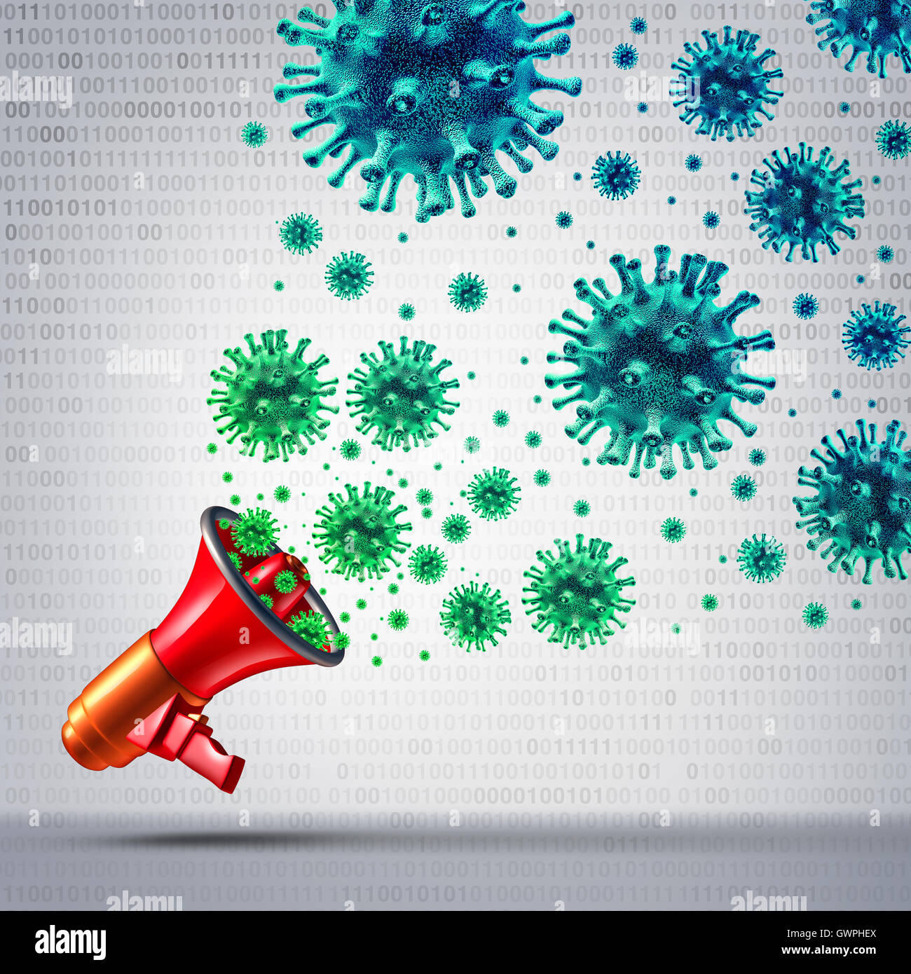 Sociale Comunicazione virale e internet media virus tecnologia di networking come un web online dei dati simbolo di distribuzione e informazioni di trend come metafora di un 3D'illustrazione. Foto Stock