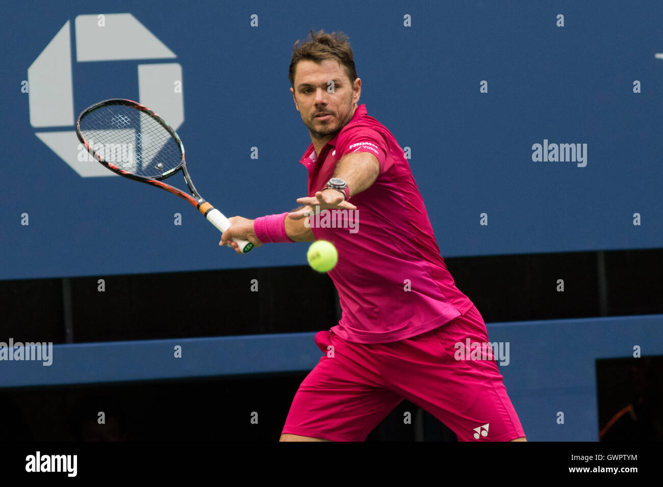 Stan Wawrinka (SUI) competere nel 2016 US Open Uomini Final Foto Stock