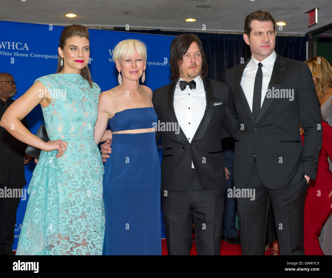 Lauren Cohan, Joanna Coles, Norman Reedus e Billy Eichner arriva per il 2015 Casa Bianca corrispondenti di associazione cena annuale presso il Washington Hilton Hotel di Sabato, 25 aprile 2015. Credito: Ron Sachs / CNP /MediaPunch Foto Stock
