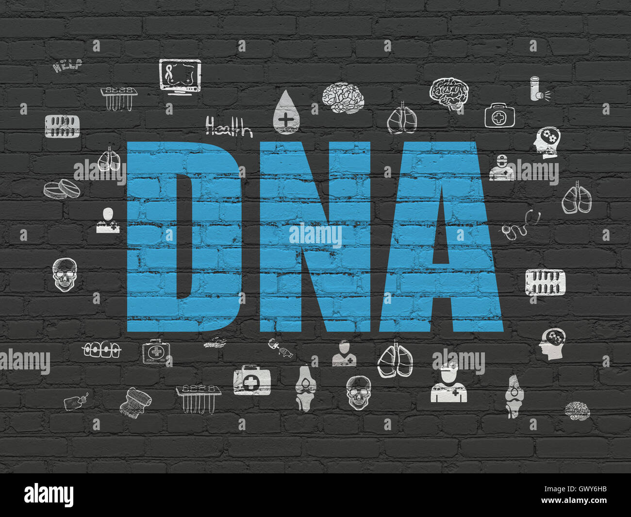 Il concetto di assistenza sanitaria: DNA su sfondo a parete Foto Stock