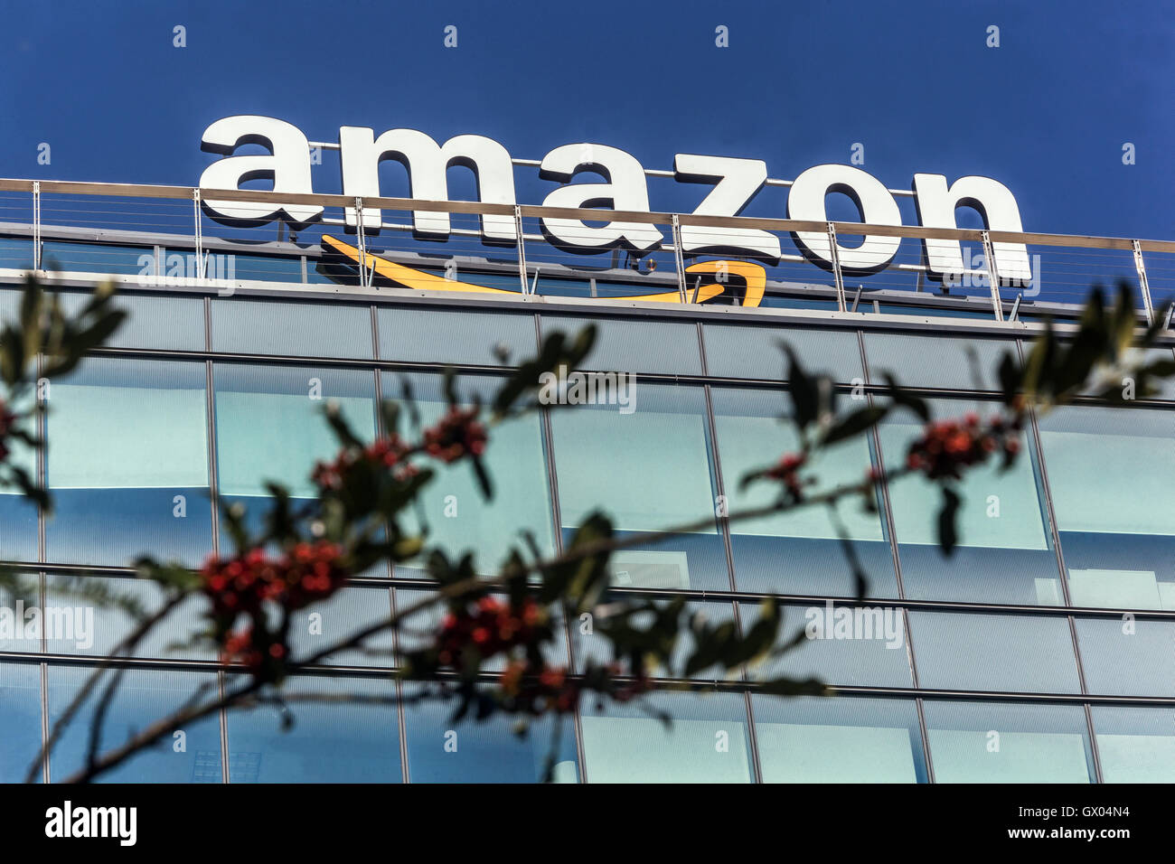 Amazon segno su una parte superiore dell edificio, Slovacchia, Europa Foto Stock