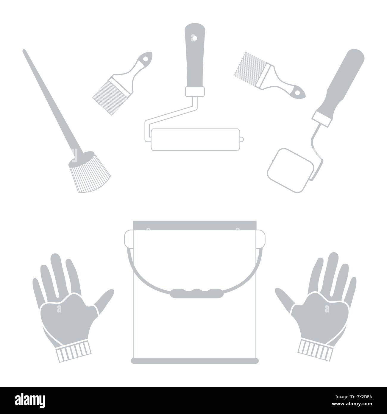 Impostare una varietà di strumenti e accessori per la pittura su sfondo bianco Illustrazione Vettoriale