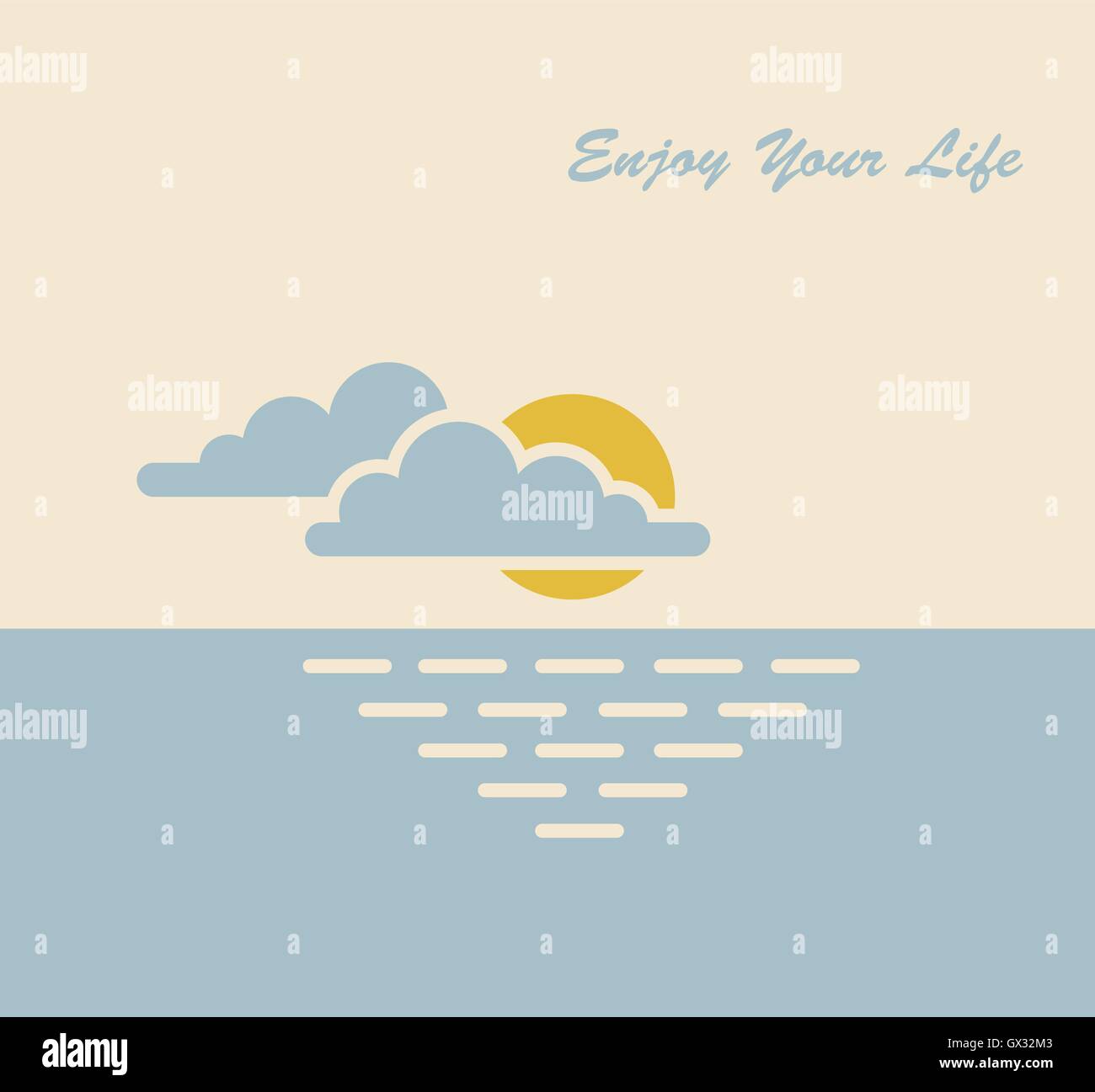 Sole mare natura nuvole godendo di vettore illustrazione del simbolo Illustrazione Vettoriale
