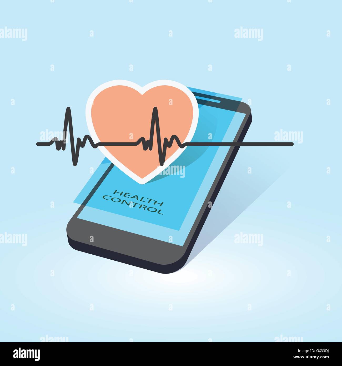 Dispositivo mobile con il battito cardiaco il simbolo come online controllo sanitario illustrazione vettoriale Illustrazione Vettoriale