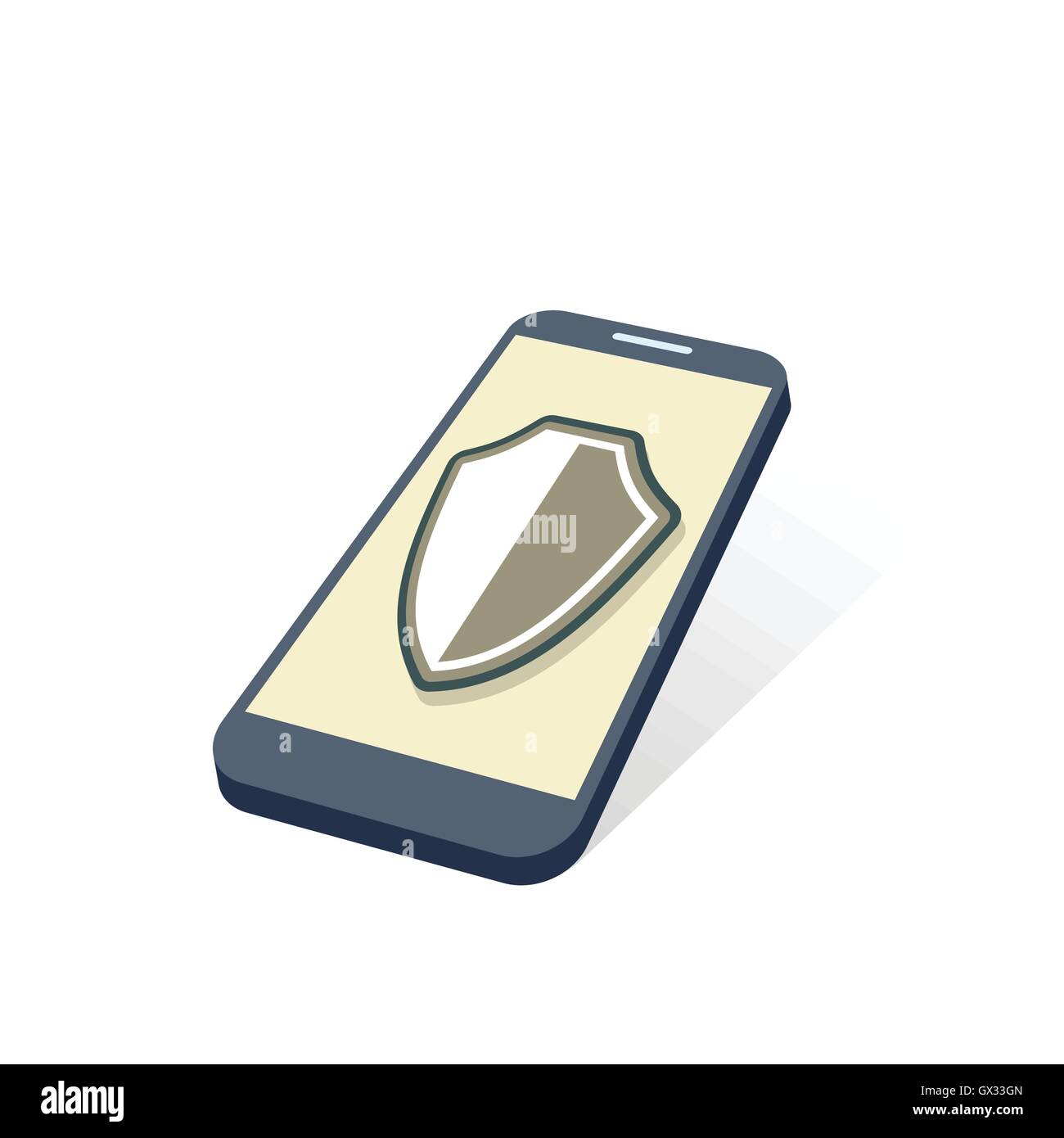 Dispositivo mobile con la visiera di protezione del concetto di sicurezza illustrazione vettoriale Illustrazione Vettoriale