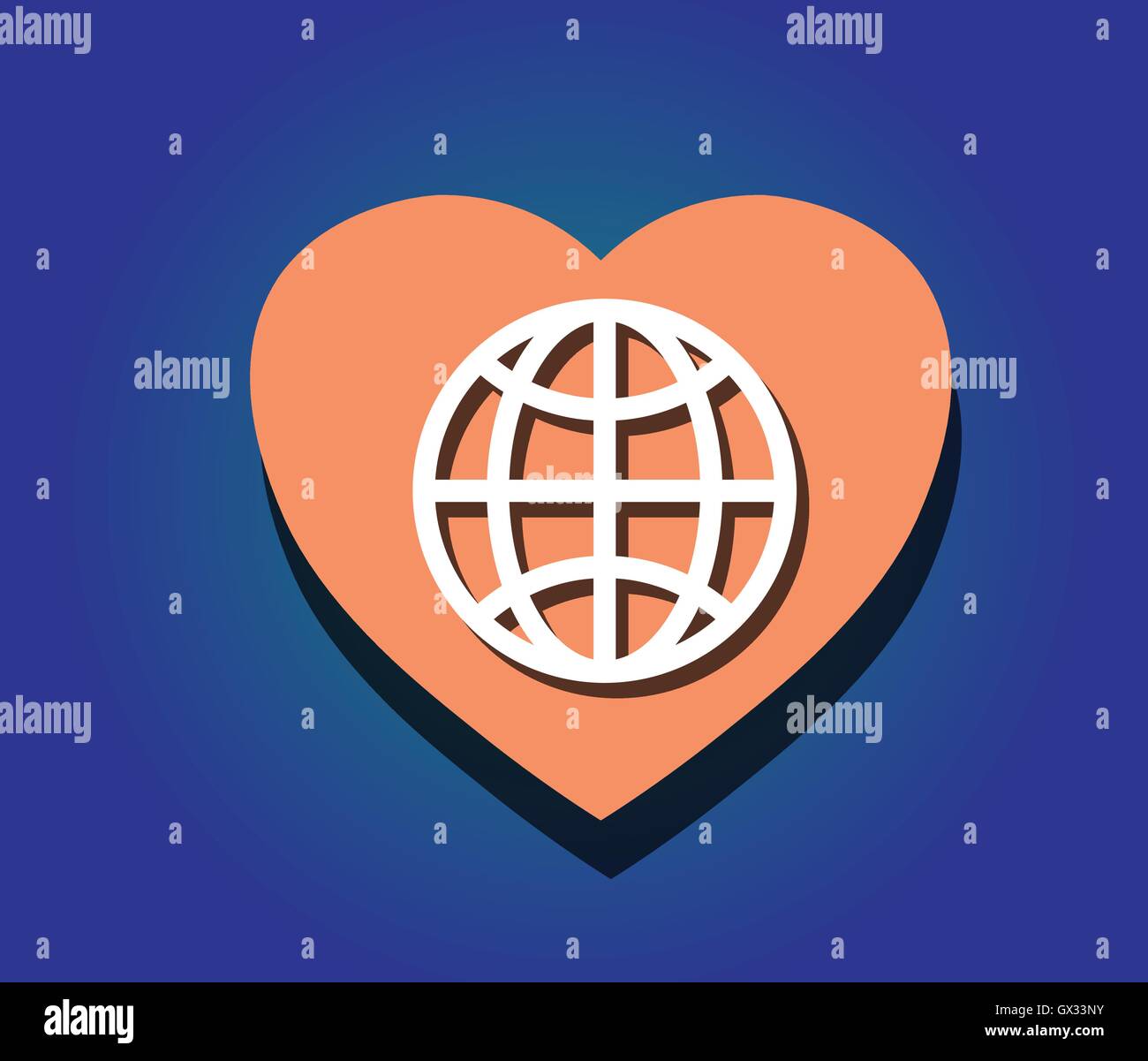 Cuore, globo terrestre come simbolo di amore il mondo concetto illustrazione vettoriale Illustrazione Vettoriale