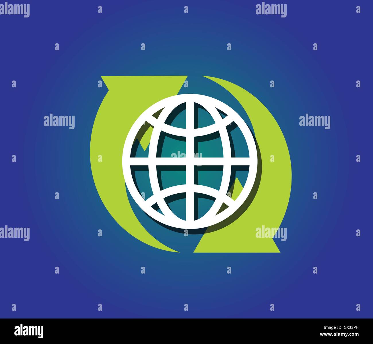 Simbolo di riciclaggio con globo terrestre eco mondiale concetto illustrazione vettoriale Illustrazione Vettoriale