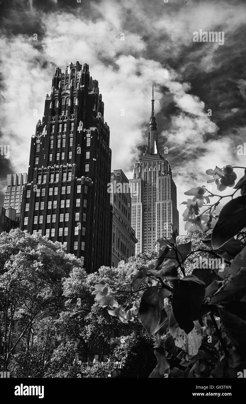 L'Empire State Building da Bryant Park di New York City Foto Stock