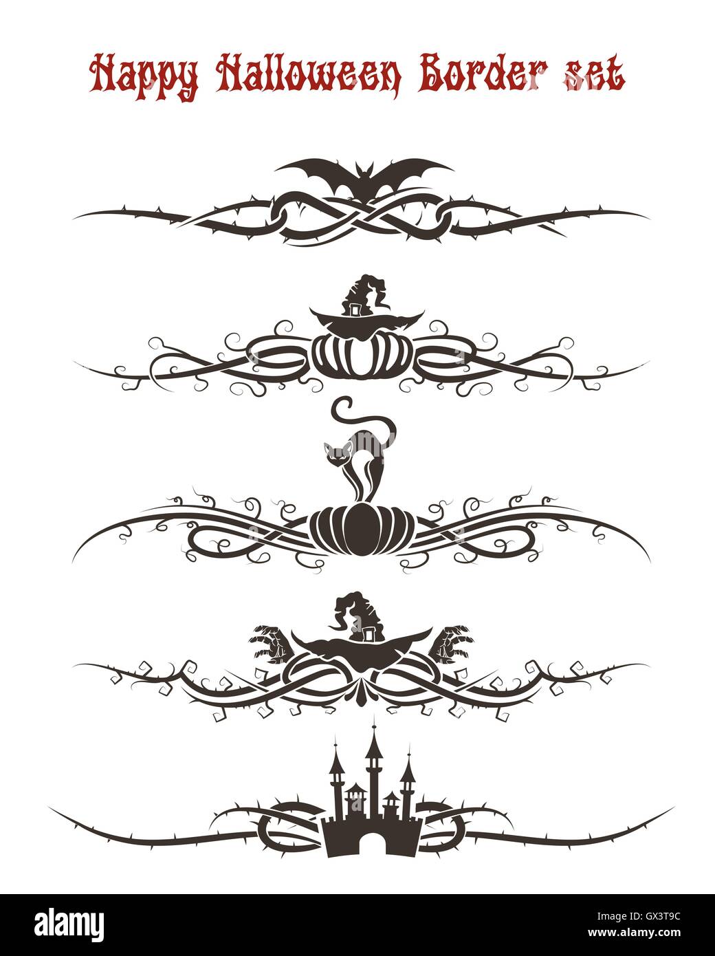 Set di Halloween confini divisori o. Holiday elementi decorativi in stile cartoon. Illustrazione Vettoriale. Illustrazione Vettoriale