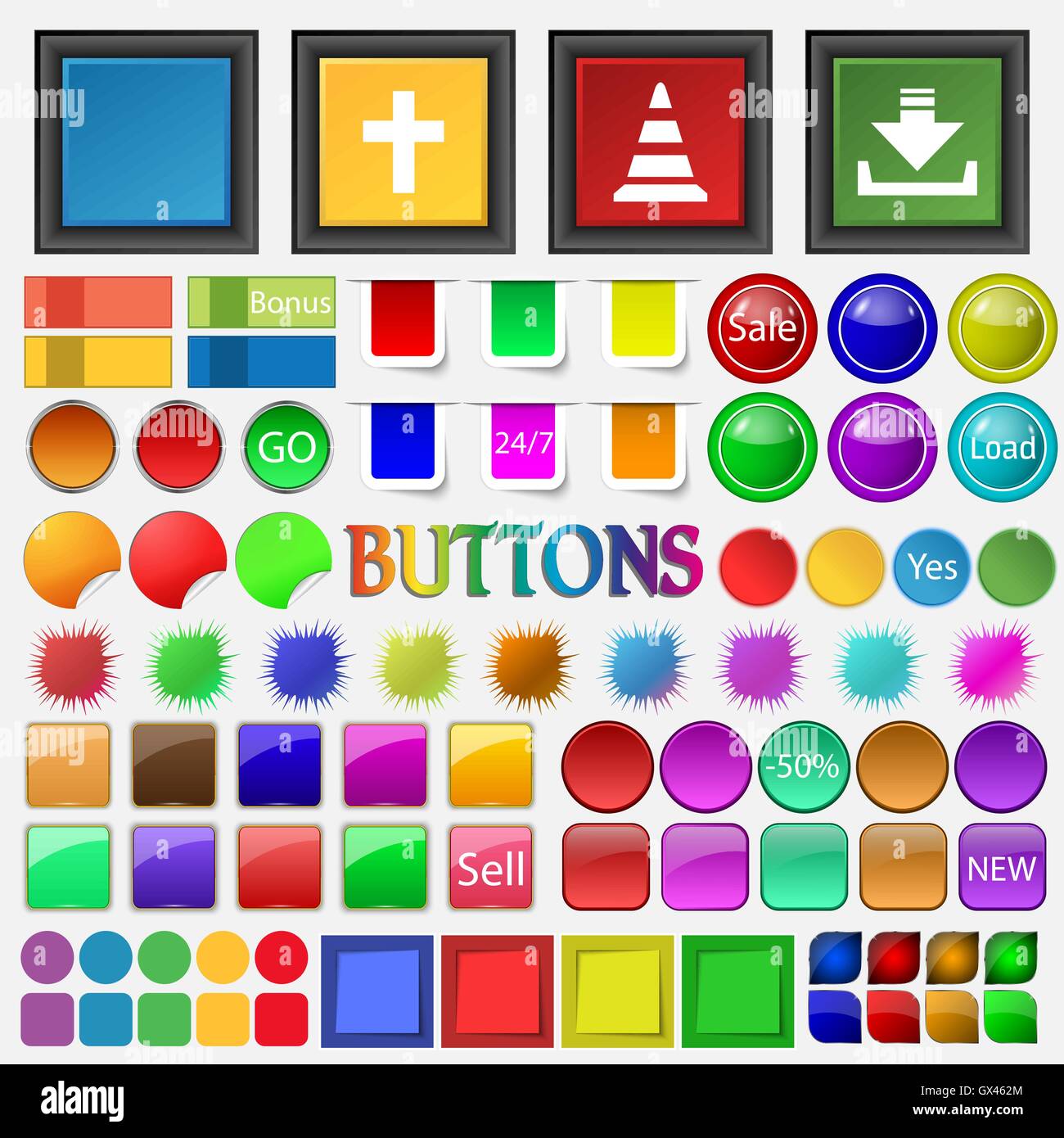 Calendario , Croce, cono stradale , il caricamento , icona. Grandi pulsanti per il tuo sito. Vettore Illustrazione Vettoriale