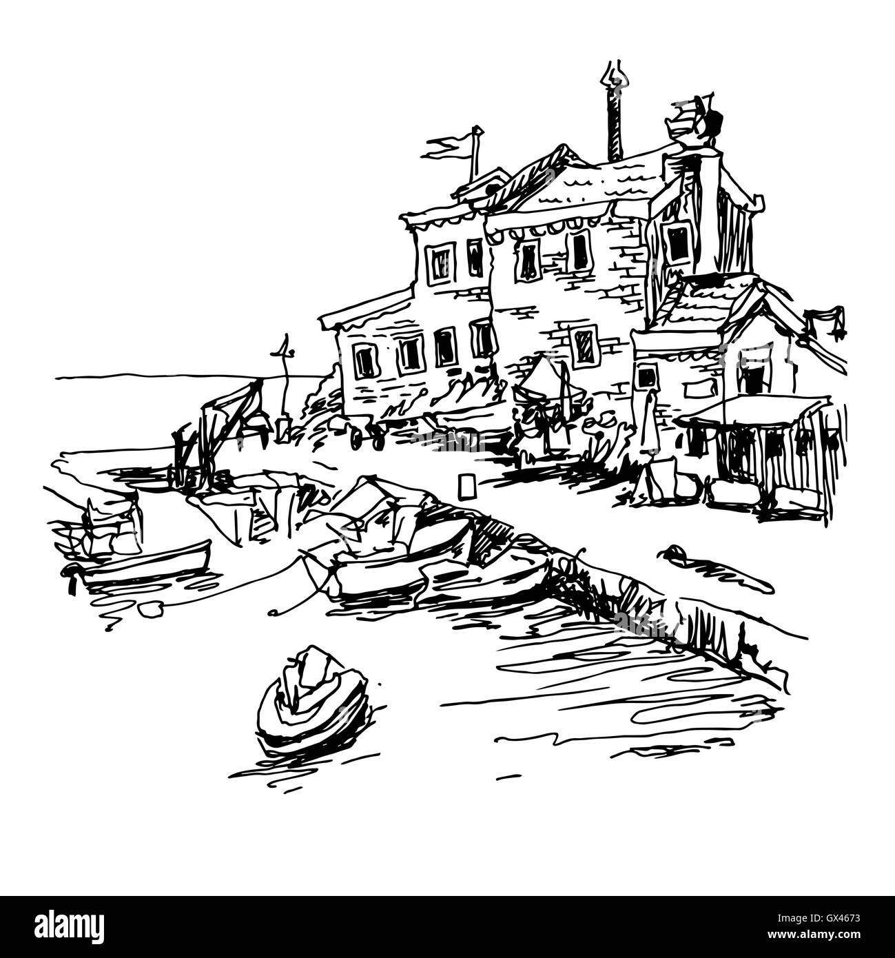 In bianco e nero disegno storico di Fort Petrovac Monte Illustrazione Vettoriale