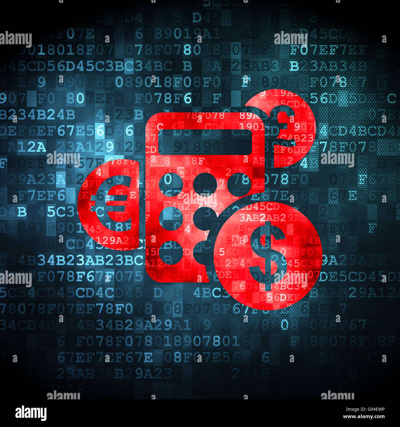 Concetto di finanza: Calcolatrice su sfondo digitale Foto Stock