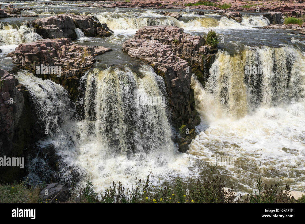 Le cascate del Big Sioux River a Falls Park, Sioux City, il Dakota del Sud, Stati Uniti d'America. Foto Stock