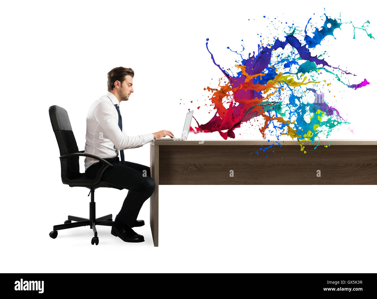 Concetto di azienda creativa con imprenditore lavora con il computer portatile Foto Stock