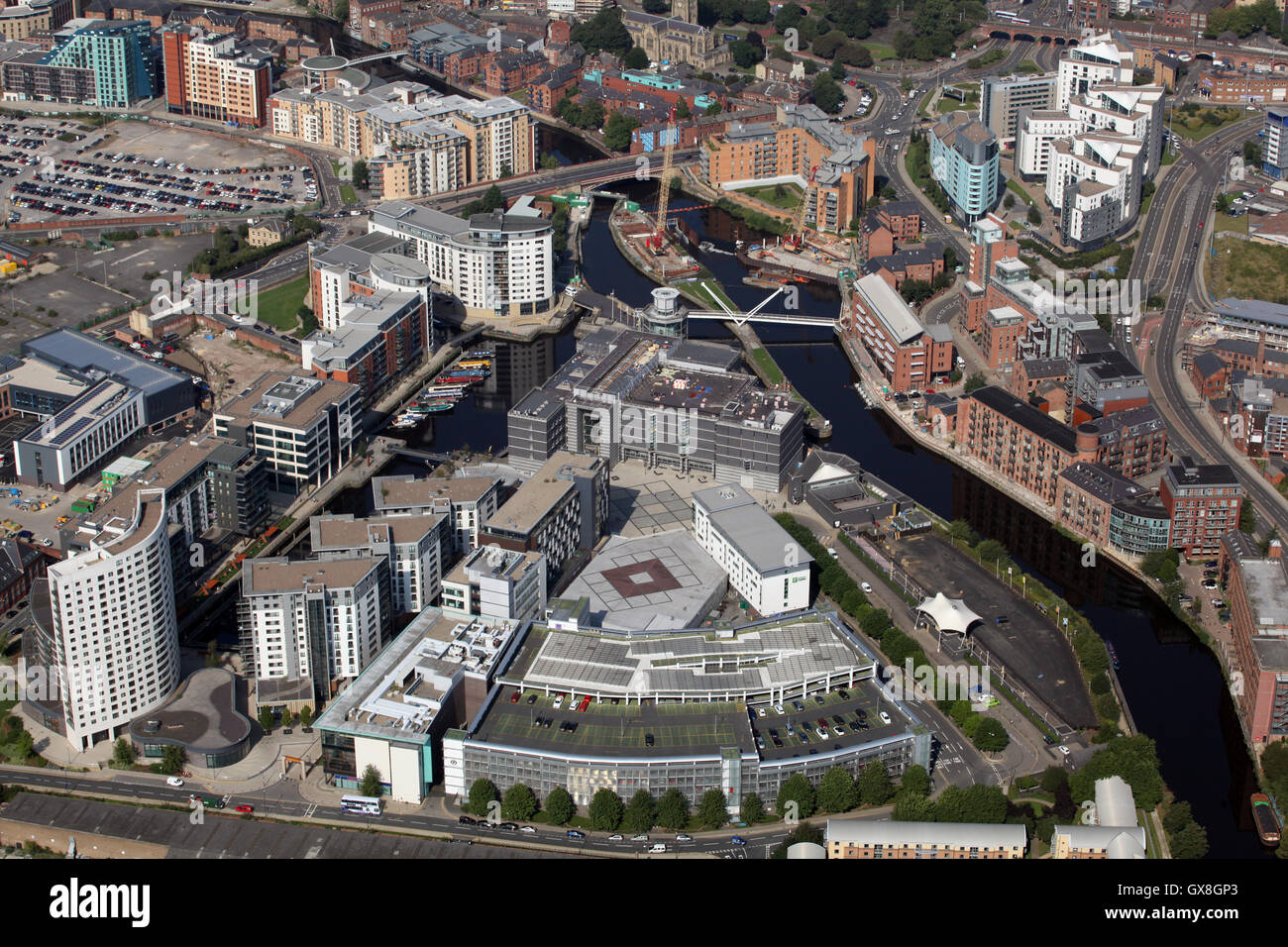Vista aerea del Dock di Leeds, precedentemente Clarence Dock, West Yorkshire, Regno Unito Foto Stock