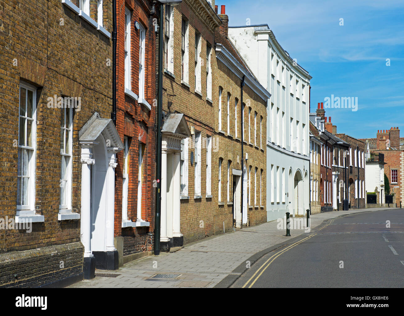 Edifici in stile georgiano su King Street, Kings Lynn, Norfolk, Inghilterra, Regno Unito Foto Stock