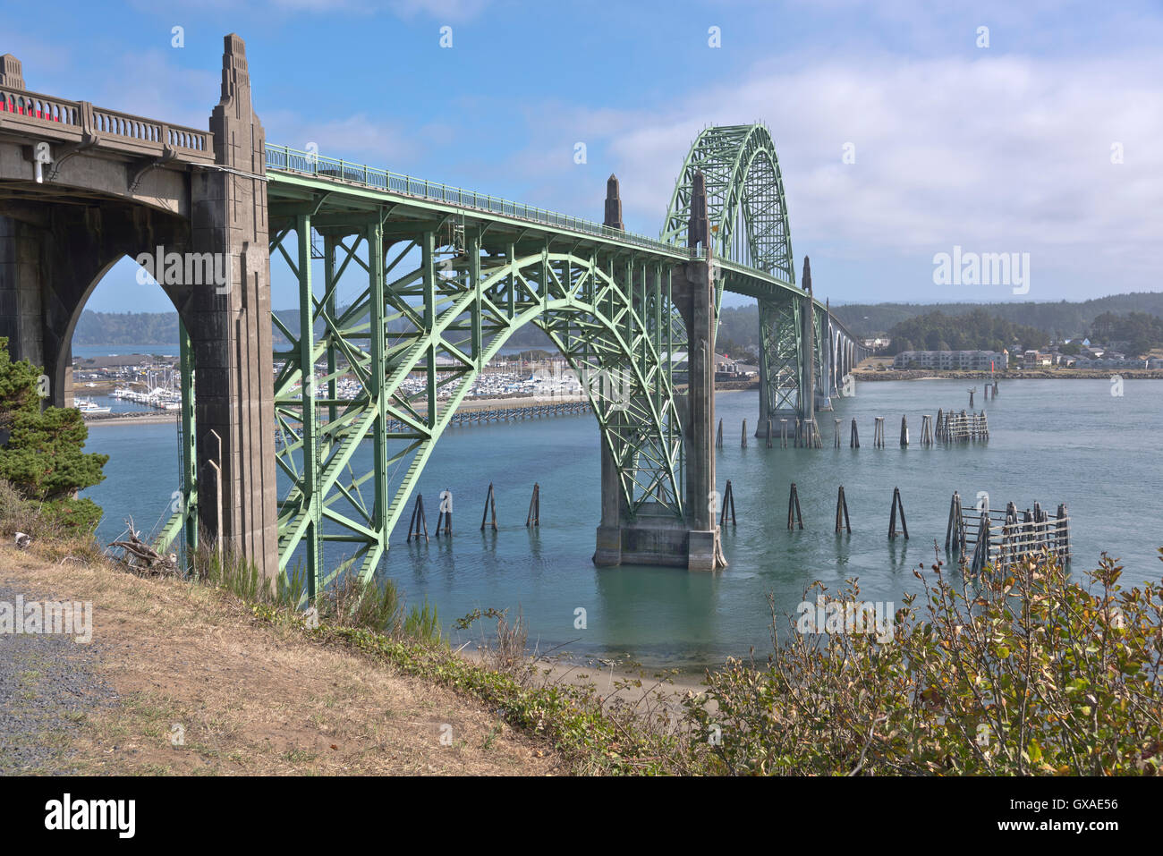 Yaquina Bay Bridge in Newport Oregon Historic landmark. Foto Stock
