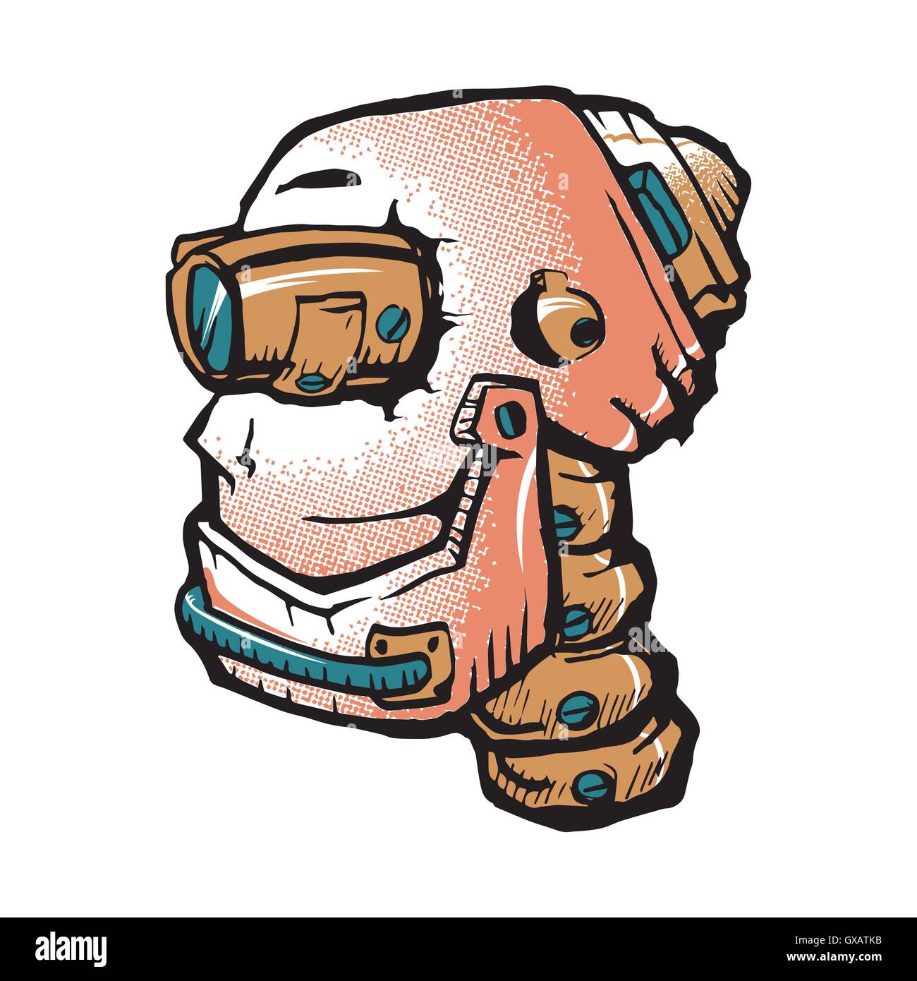 Vista laterale della testa del robot disegnare a mano in stile dell'immagine raster Illustrazione Vettoriale