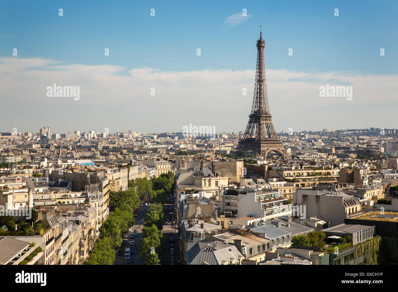 La skyline di Parigi e la Torre Eiffel, Francia Foto Stock