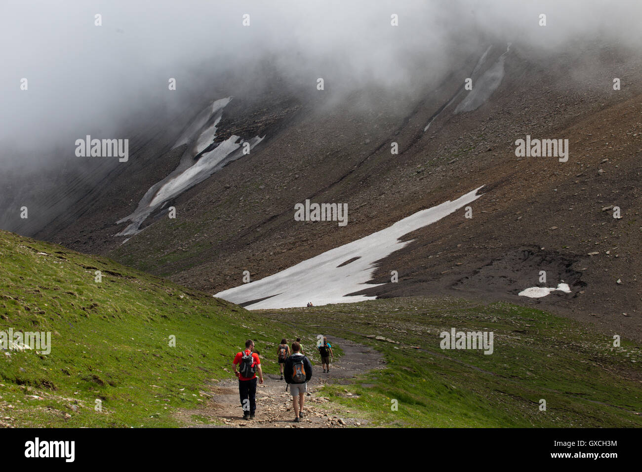 Gli escursionisti su Schynige Platte - Primo Trek Foto Stock