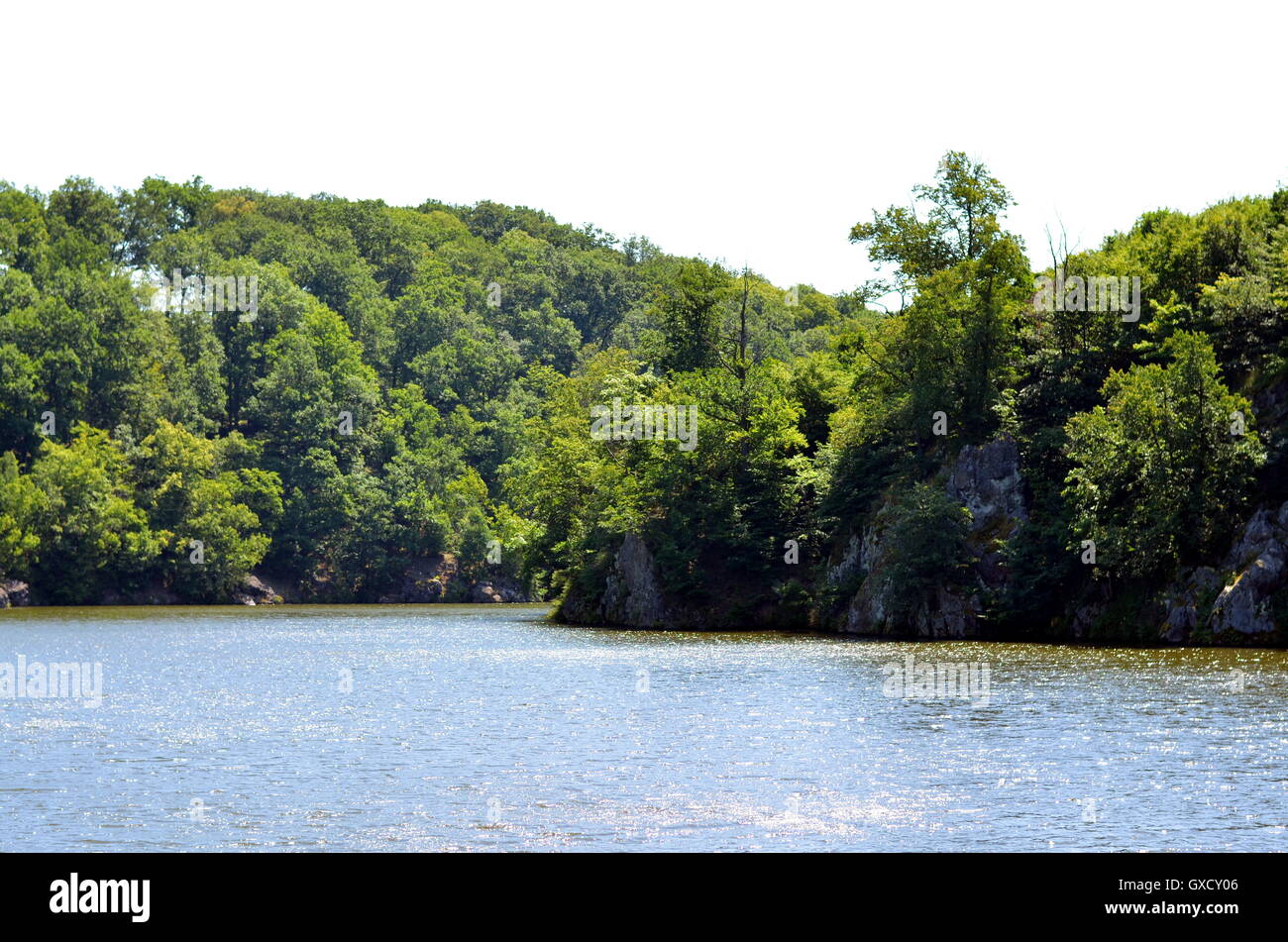 Paesaggio di un lago in Repubblica ceca durante il periodo estivo Foto Stock